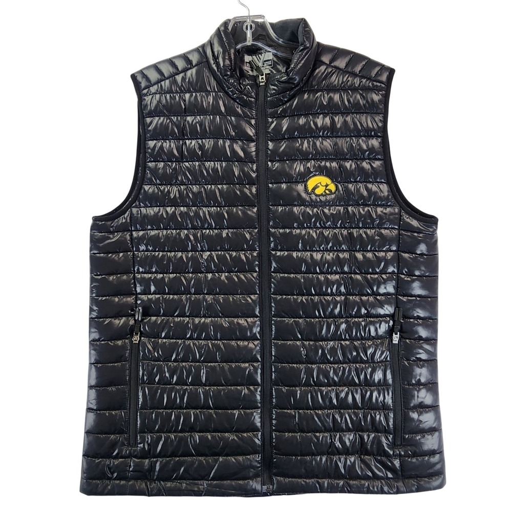 Levelwear Men Large Black Puffer Vest Iowa Hawkeyes NCAA Gameday Sporty Warm Zip